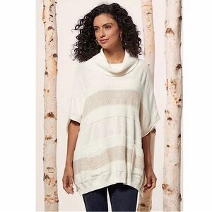 Soft Surroundings Meribel Striped Cowl Neck Poncho Sweater Soft Cozy Oversized
